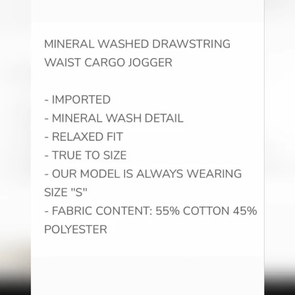 OLI & HALI - WASHED DRAWSTRING WAIST CARGO JOGGER Size Medium - Picture 3 of 7